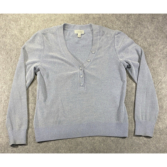 St John Sports Sweater Womens Medium Blue Wool Blend V Neck - Picture 1 of 11